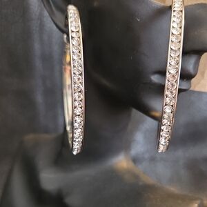 Clear Crystal Hoop Earrings - Silver Tone